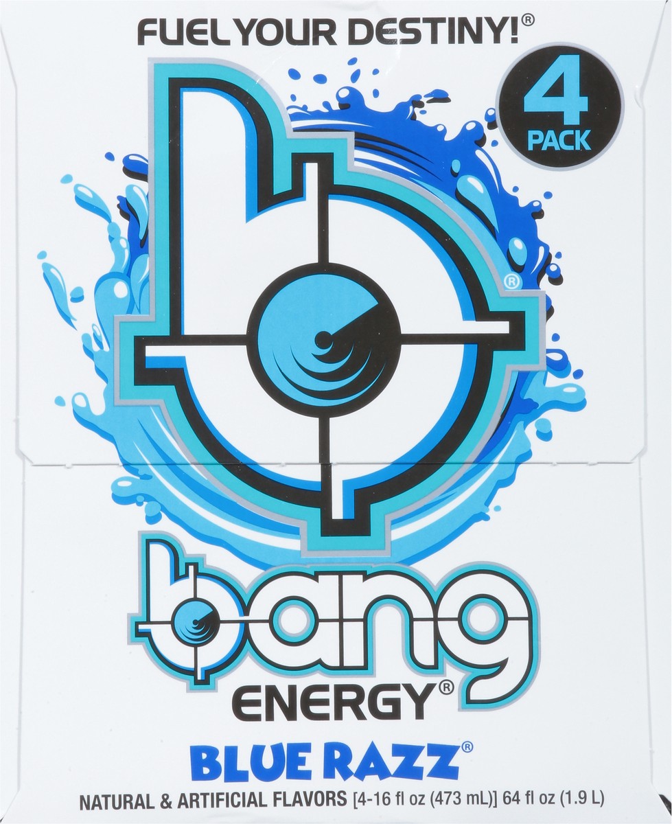 slide 7 of 9, Bang Blue Razz Energy Drink 4 - 16 fl oz Cans, 4 ct