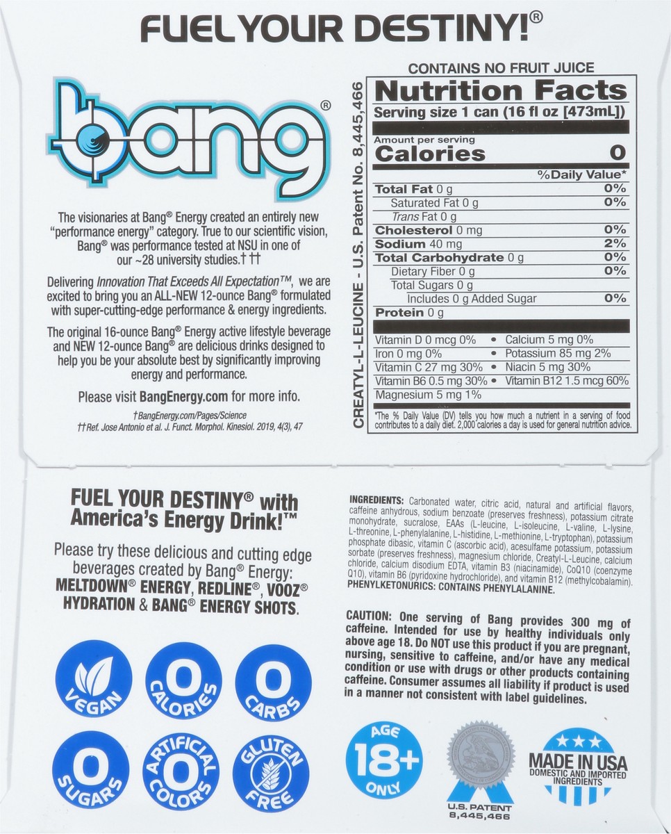slide 8 of 9, Bang Blue Razz Energy Drink 4 - 16 fl oz Cans, 4 ct