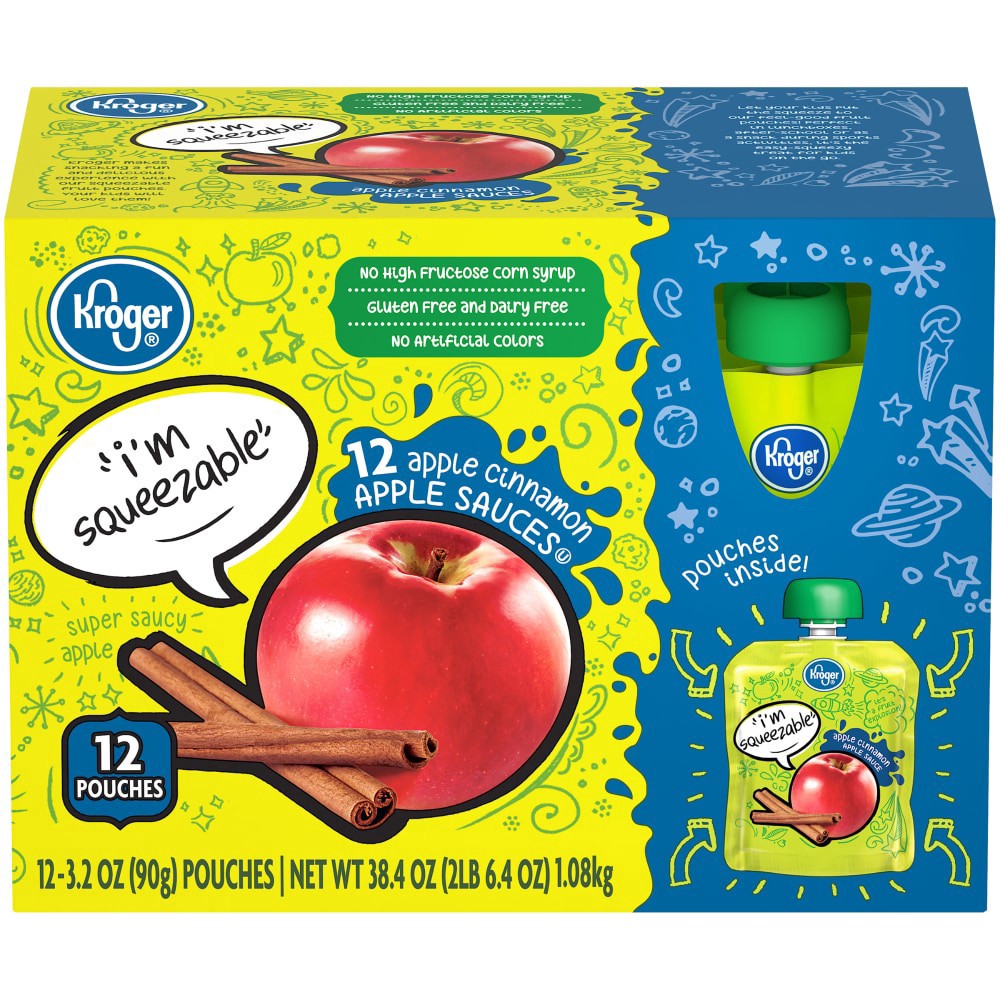 slide 2 of 3, Kroger Apple Cinnamon Applesauce Pouches, 12 ct; 3.2 oz