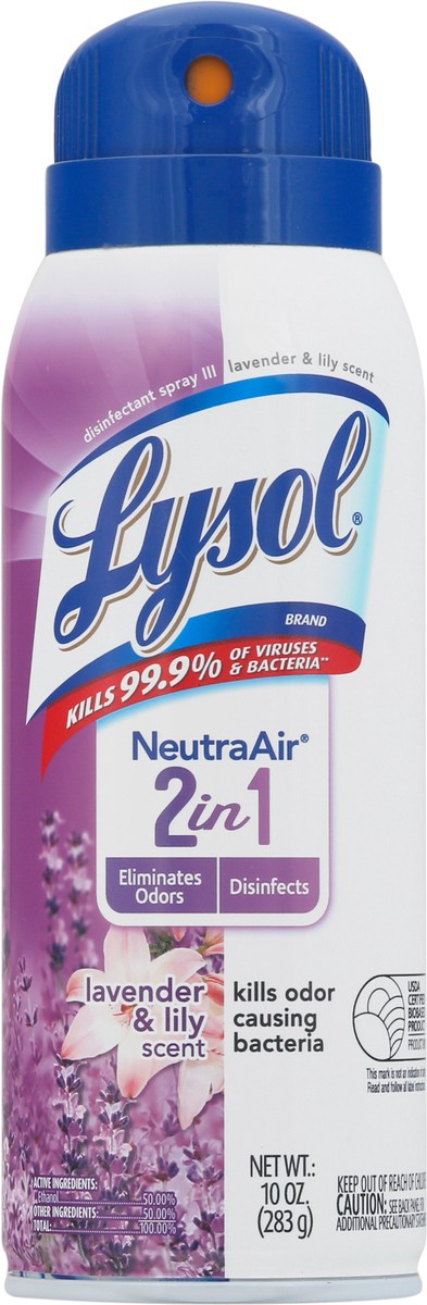 slide 6 of 9, Lysol Neutraair Disinfectant Spray, 2 In 1: Eliminates Odors and Disinfects, Air Freshener & Disinfecting Spray, Lavender & Lily, 10 Fl Oz., 10 oz
