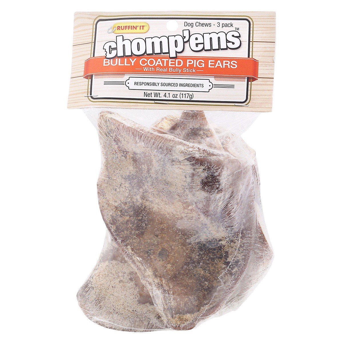 slide 1 of 9, Ruffin' It Chomp'ems Bully Coated Pig Ears Dog Chews 3 ea, 3 ct