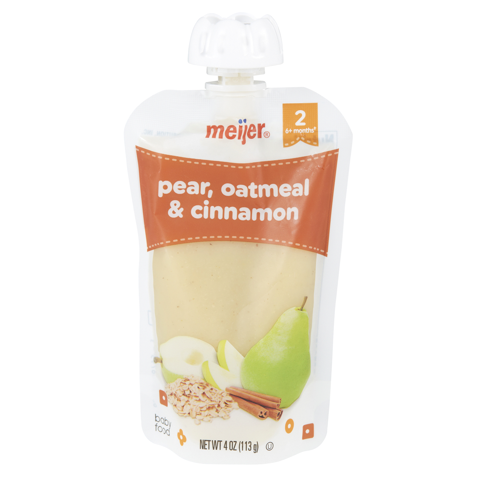 slide 1 of 1, Meijer Pear, Oat, and Cinnamon Baby Food Pouch, 4 oz
