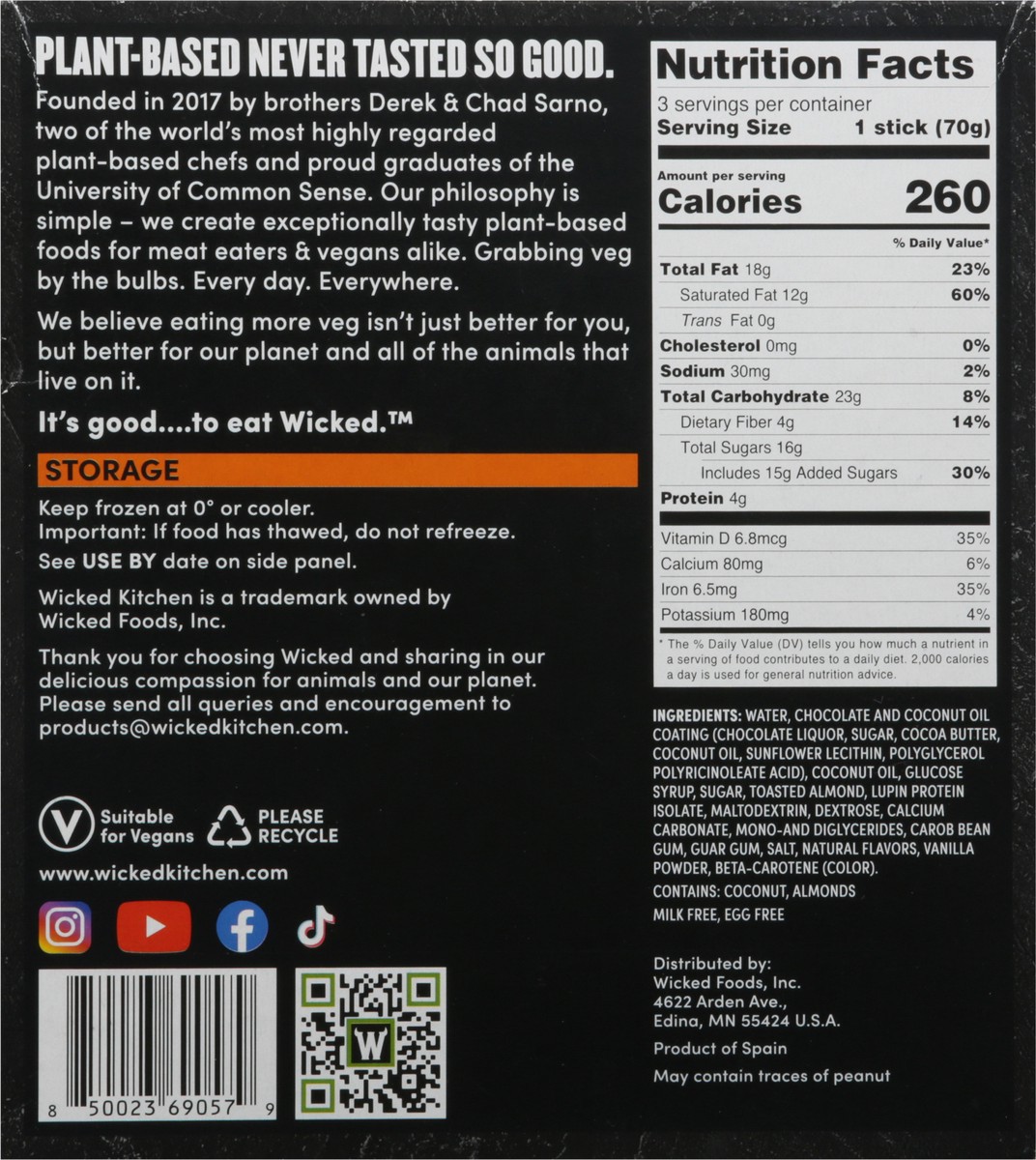 slide 5 of 9, Wicked Kitchen Kitchen Chocolate & Almond Sticks Ice Cream 3 - 3.38 fl oz Bars, 3 ct