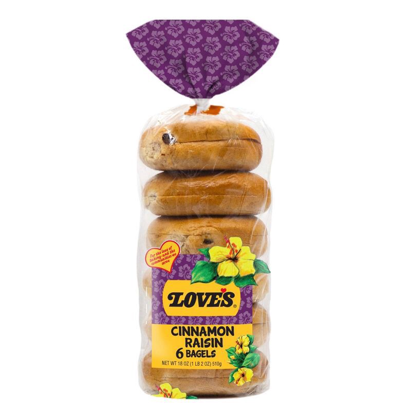 slide 1 of 1, LOVES BAKERY Loves Cinnamon Raisin Bagel, 18 oz