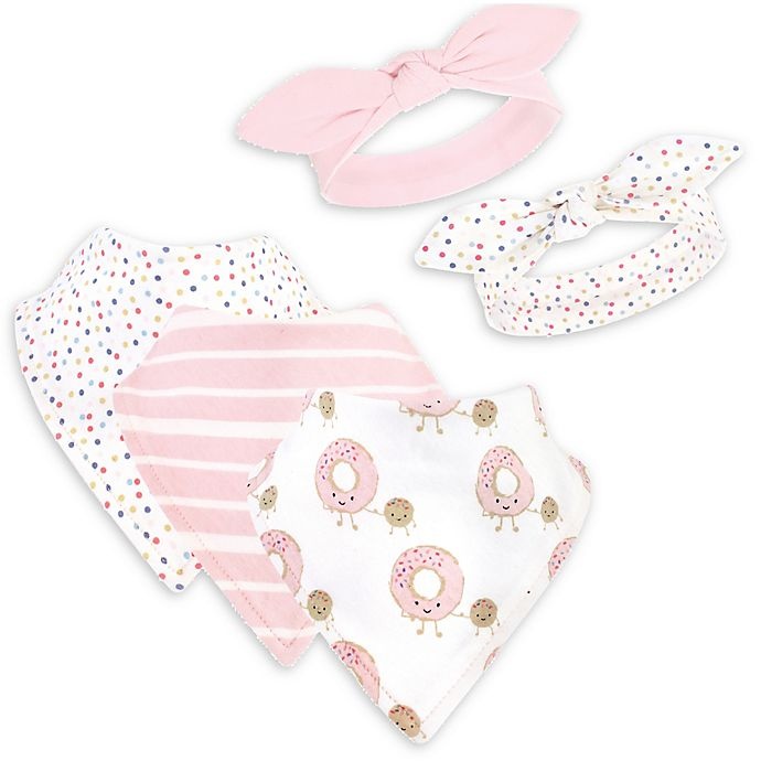 slide 1 of 1, Hudson Baby Donuts Bib and Headband Set - Pink/White, 5 ct