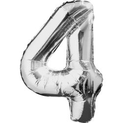 Shape Number 4 Silver Air-Filled Balloon