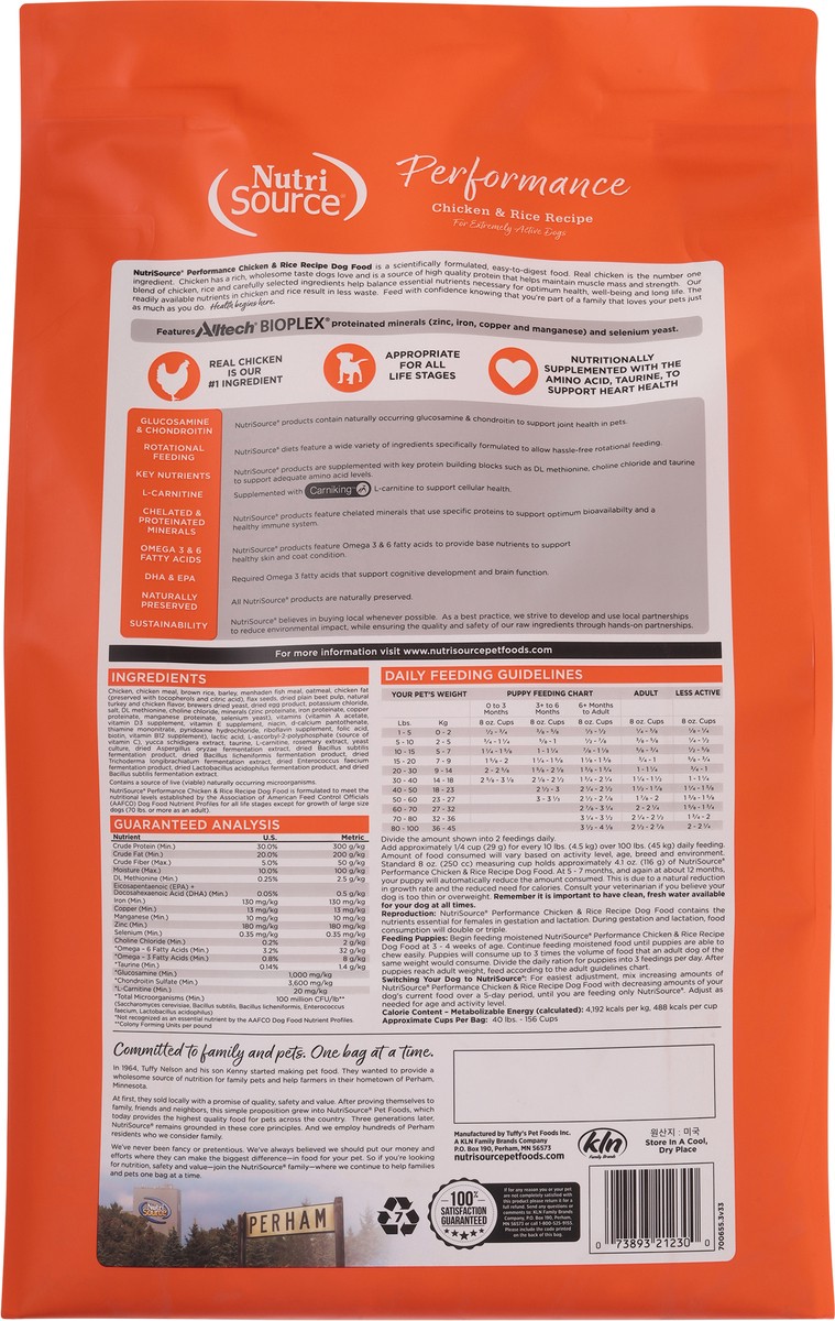 slide 5 of 14, NutriSource Performance For All Life Stages Chicken & Rice Recipe Dog Food 40 lb, 640 oz