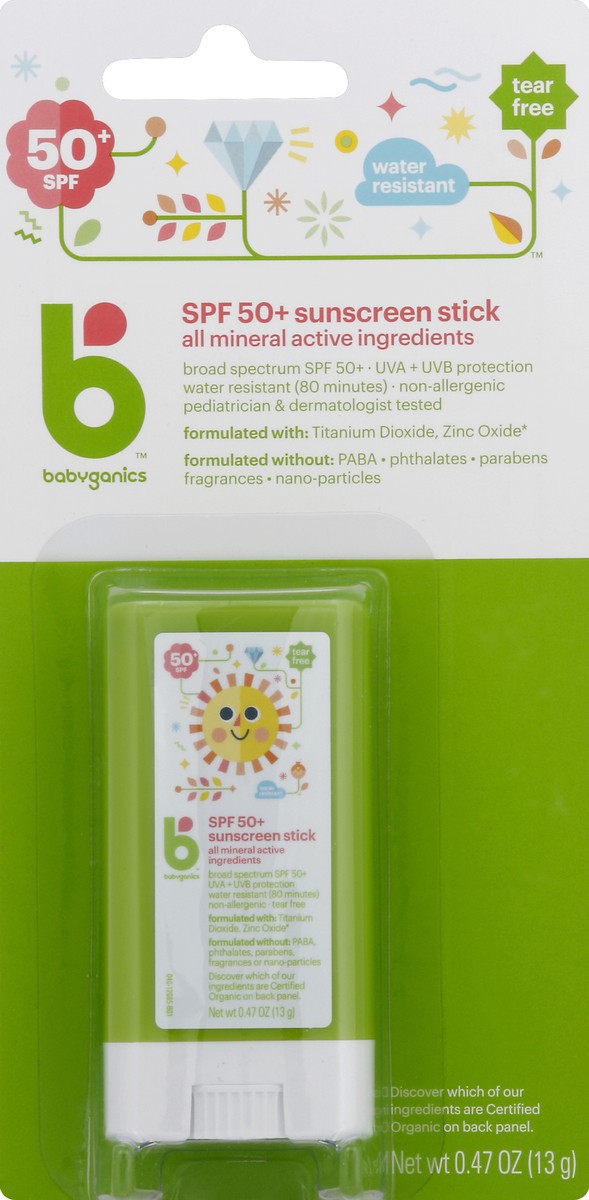 slide 6 of 6, Babyganics All-Mineral Sunscreen Stick 50 SPF, .47oz, 0.47 oz