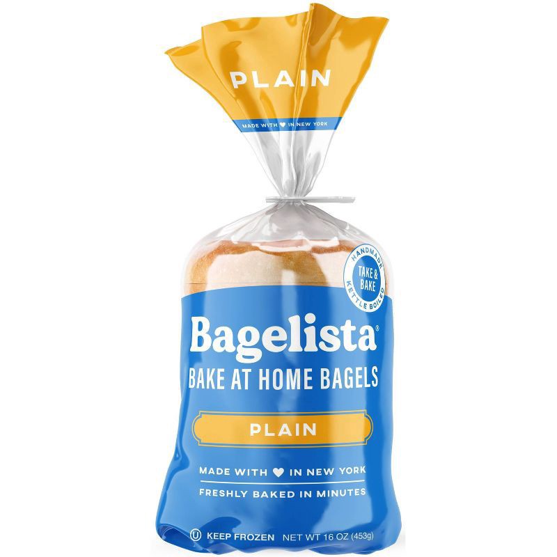 slide 1 of 4, Bagelista Plain Vegan Frozen Bake at Home Bagels, 16 oz