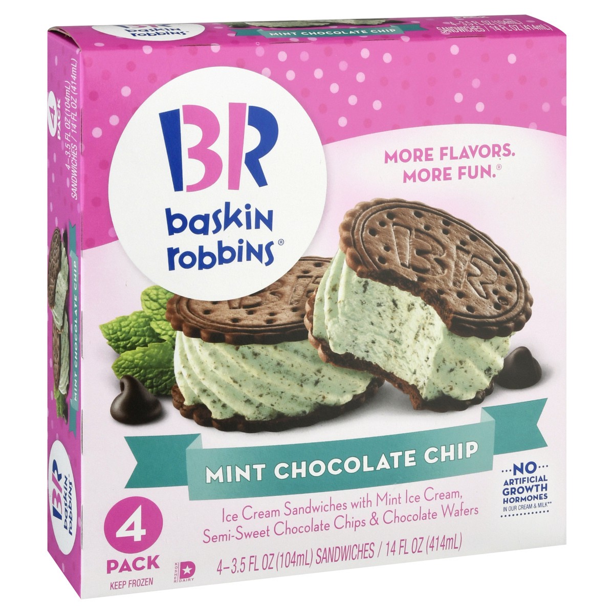 slide 2 of 13, Baskin-Robbins 4 Pack Mint Chocolate Chip Ice Cream Sandwiches 4 ea, 4 ct