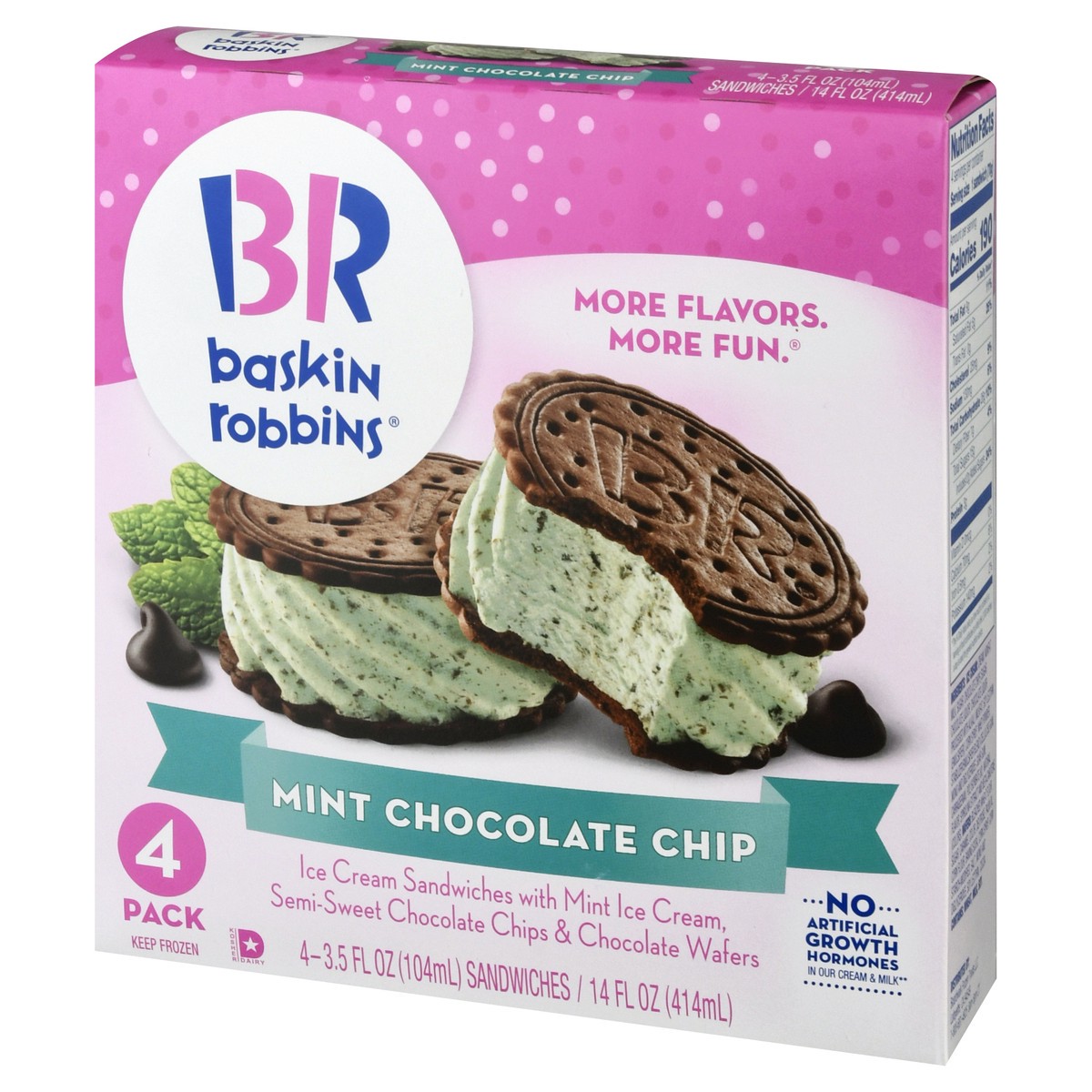 slide 3 of 13, Baskin-Robbins 4 Pack Mint Chocolate Chip Ice Cream Sandwiches 4 ea, 4 ct