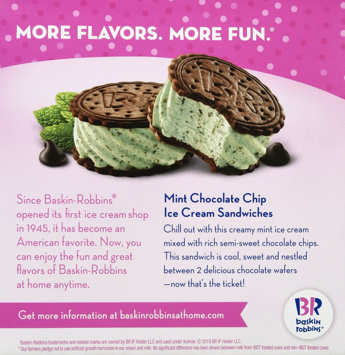 slide 6 of 13, Baskin-Robbins 4 Pack Mint Chocolate Chip Ice Cream Sandwiches 4 ea, 4 ct