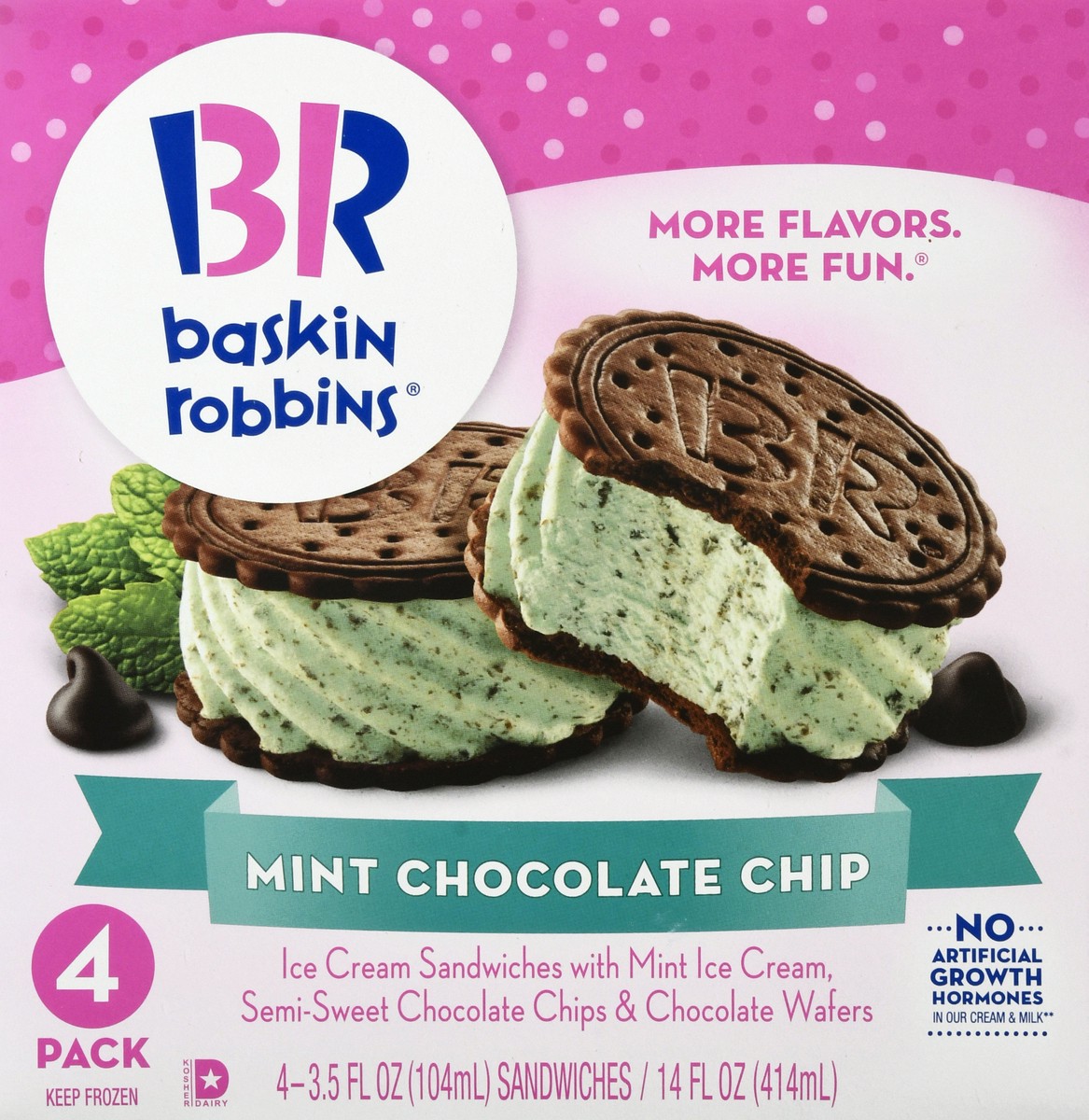 slide 7 of 13, Baskin-Robbins 4 Pack Mint Chocolate Chip Ice Cream Sandwiches 4 ea, 4 ct