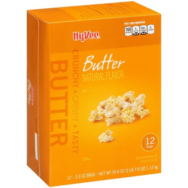 slide 1 of 1, Hy-vee Butter Flavor Microwave Popcorn, 12 ct