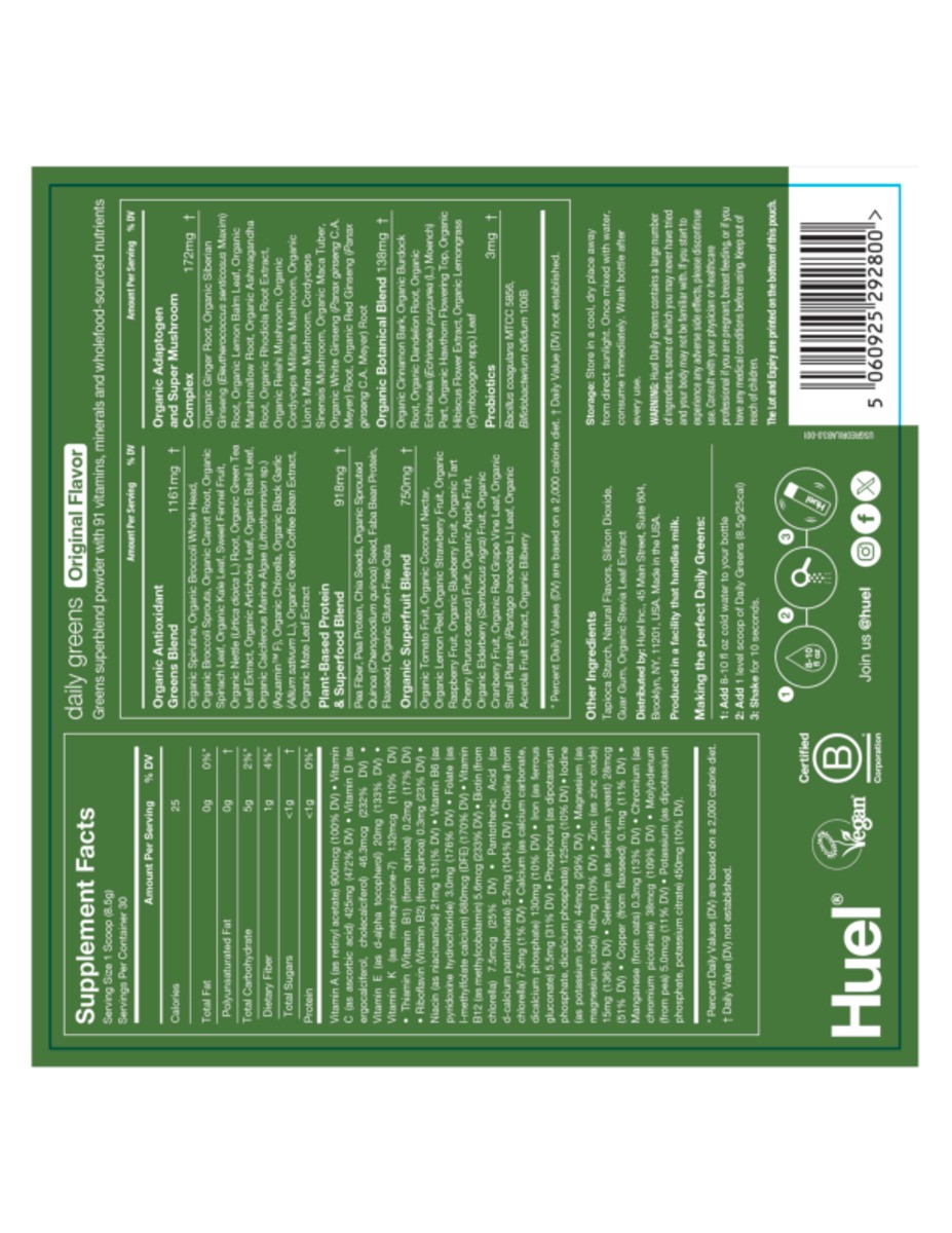 slide 5 of 9, Huel Original Flavor Daily Greens 9 oz, 9 oz