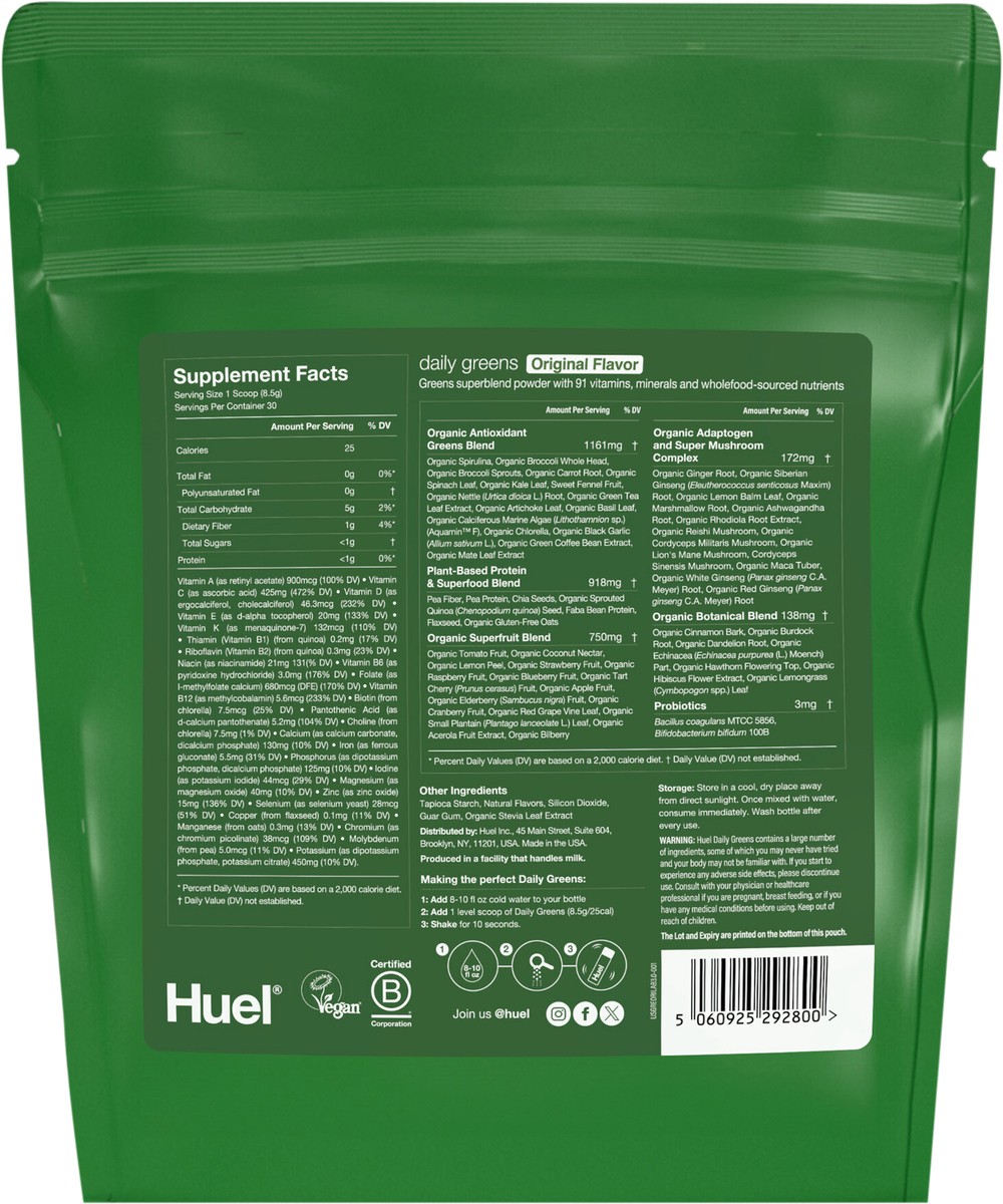 slide 3 of 9, Huel Original Flavor Daily Greens 9 oz, 9 oz