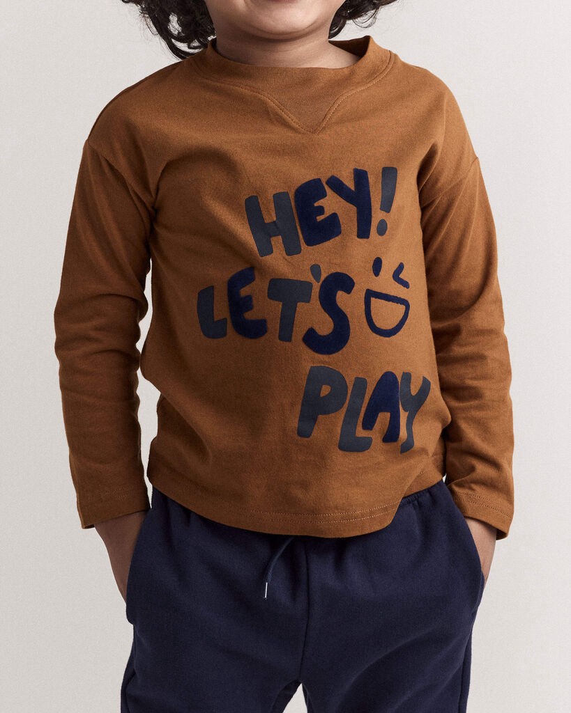 slide 3 of 5, Otteravenue Toddler Boy Hey, Let's Play Long-Sleeve Graphic Tee - Cinnamon Cinnamon 18M, 1 ct