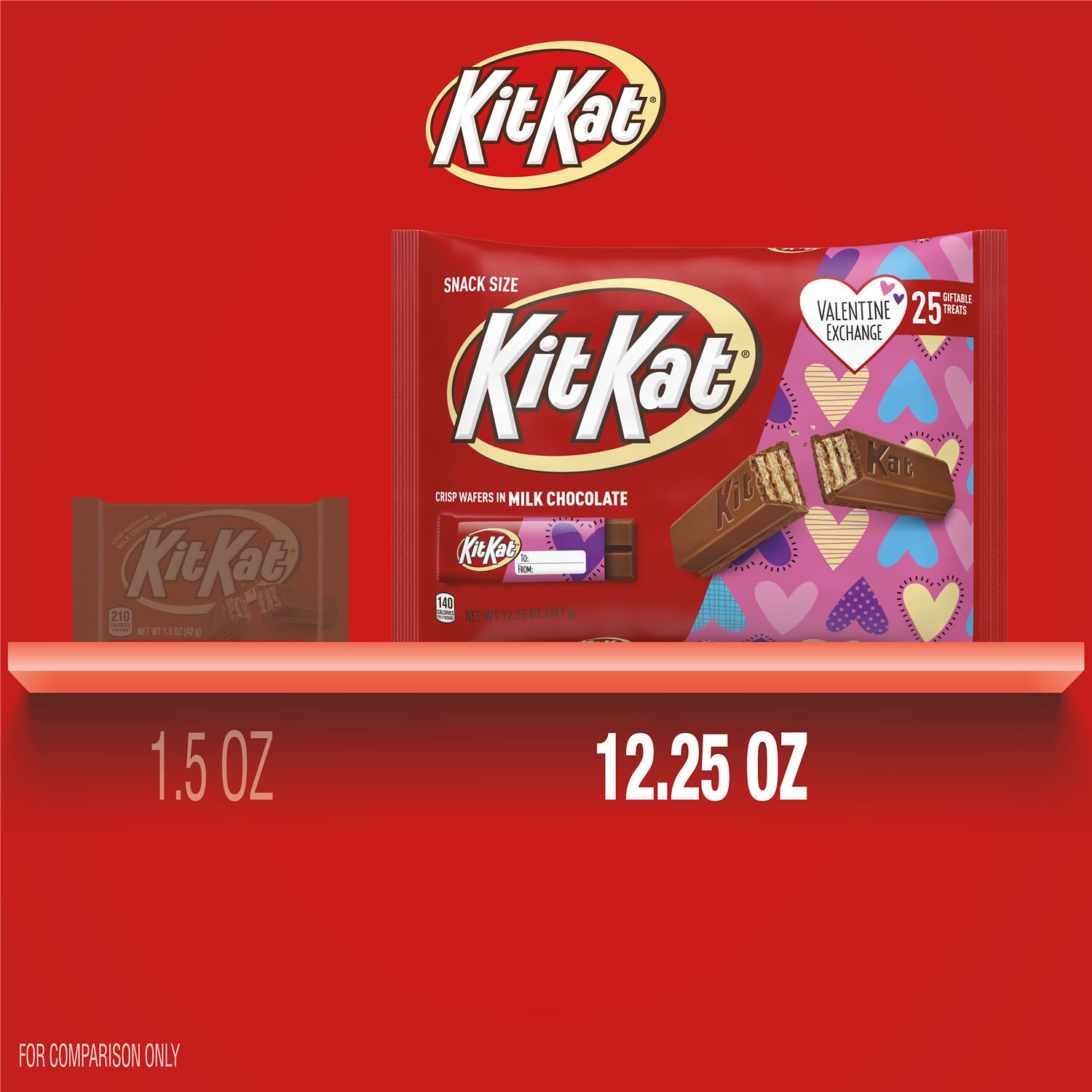 slide 8 of 8, KIT KAT Milk Chocolate Wafer Snack Size, Valentine's Day Candy Bag, 12.25 oz (25 Pieces), 12.25 oz