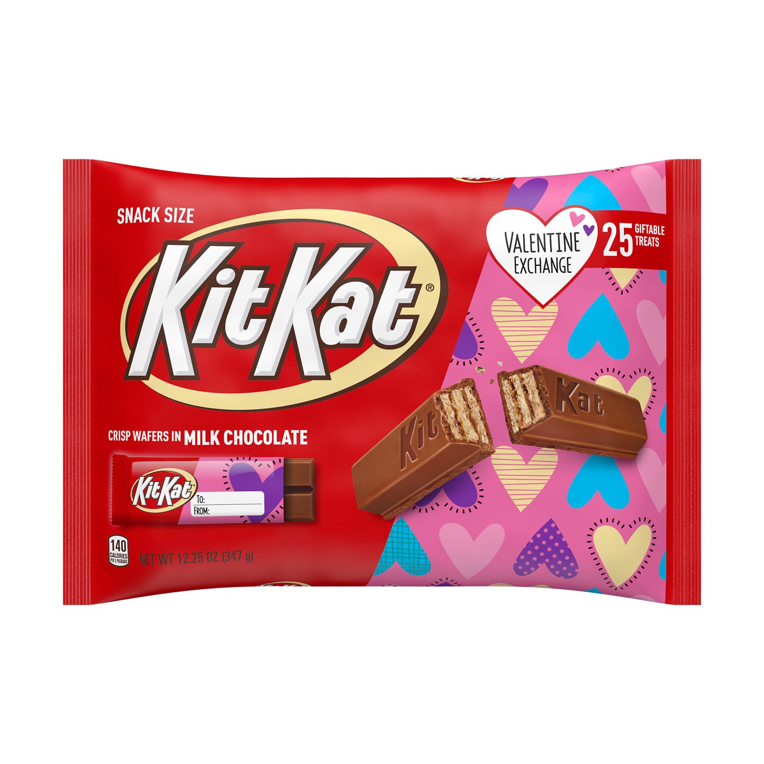 slide 1 of 8, KIT KAT Milk Chocolate Wafer Snack Size, Valentine's Day Candy Bag, 12.25 oz (25 Pieces), 12.25 oz