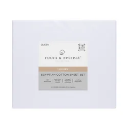 ROOM & RETREAT RR 600 Thread Counts Sheet Set, Queen, 4 pc set, Brilliant White