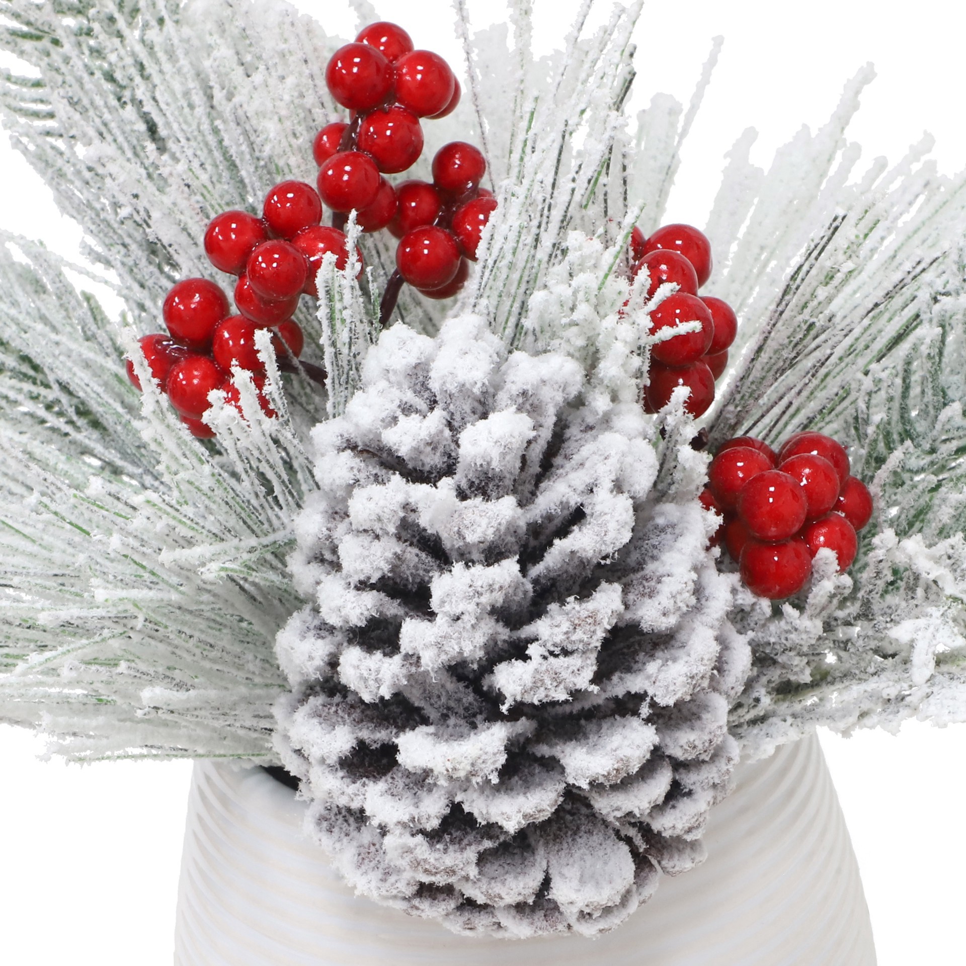 slide 3 of 3, 9" Snowy Pinecone & Red Berry Arrangement In White Ceramic Pot By Ashland, 9 in x 9 in x 9 in