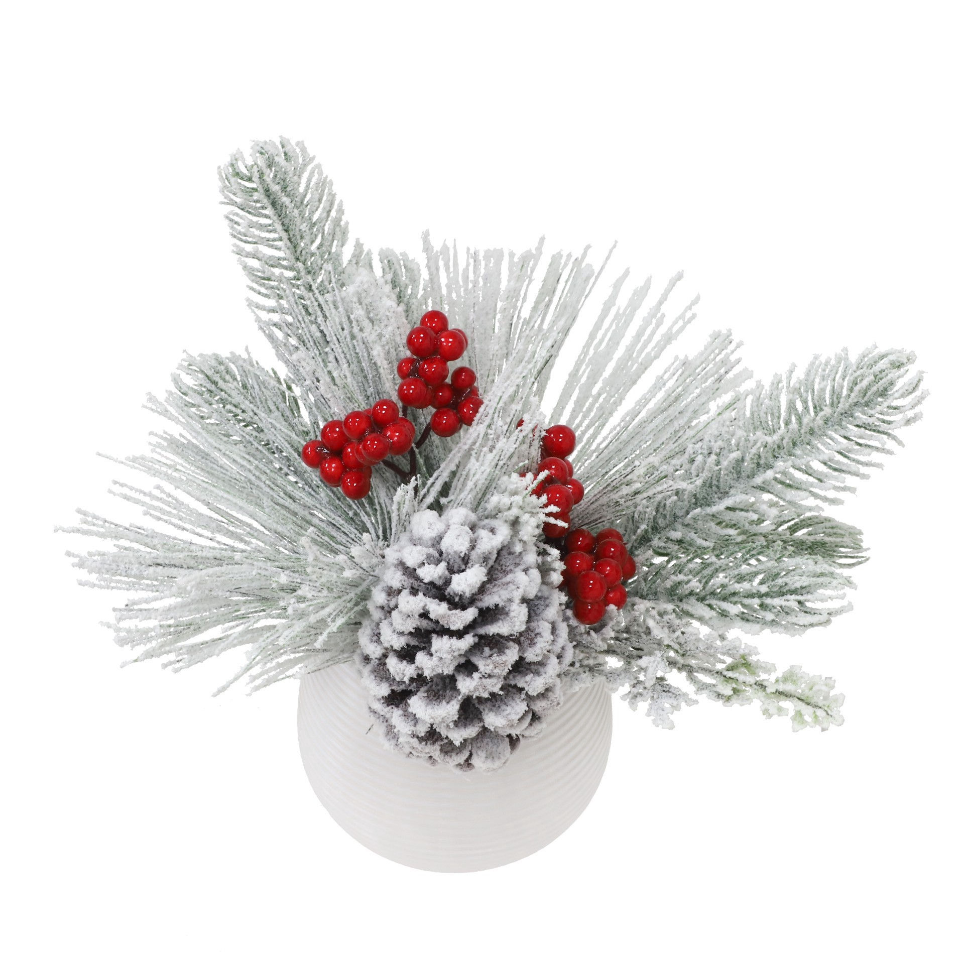 slide 2 of 3, 9" Snowy Pinecone & Red Berry Arrangement In White Ceramic Pot By Ashland, 9 in x 9 in x 9 in