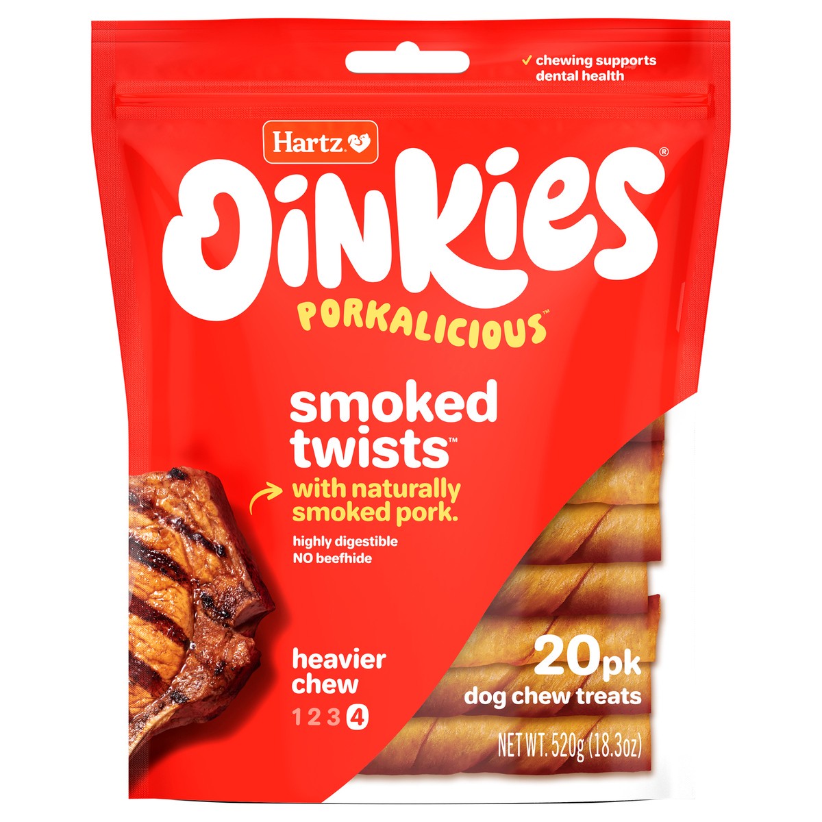 slide 1 of 1, Hartz Oinkies Smoked Pig Skin Twists Value Pack, 20 ct