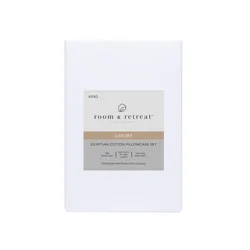 ROOM & RETREAT RR 600 Thread Counts Pillowcase, King, 2 pc set, Brilliant White