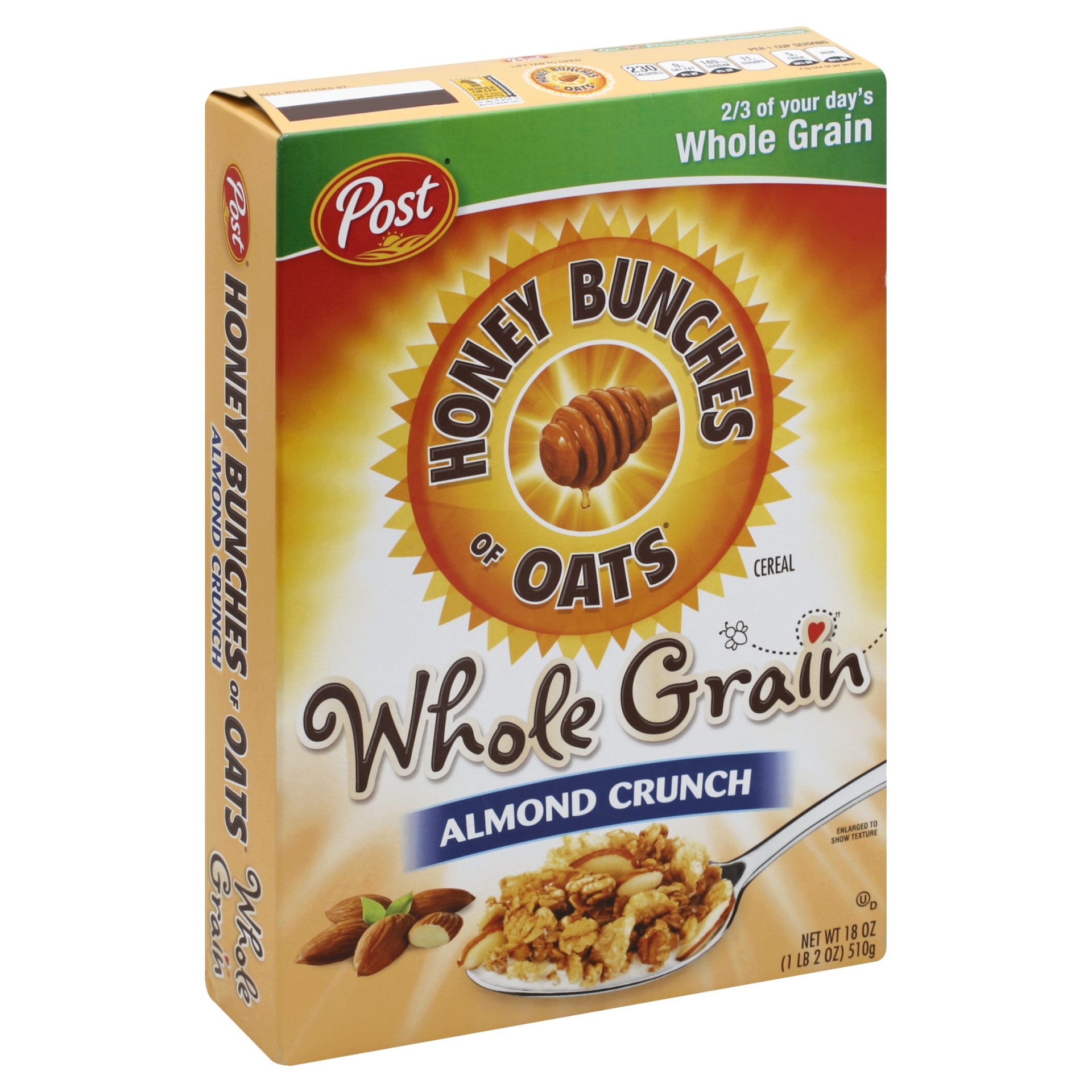 slide 1 of 5, Post Grain Almond Honey Bunches Of Oat Cereal, 18 oz