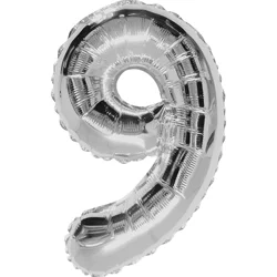 Shape Number 9 Silver Air-Filled Balloon