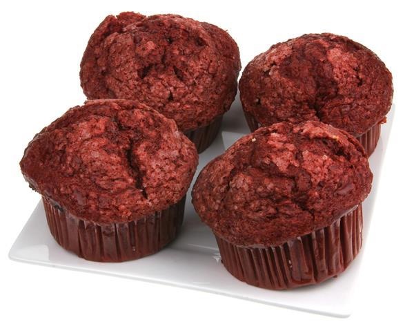 slide 1 of 1, Hy-Vee Loaded Jumbo Red Velvet Muffins, 4 ct; 17 oz