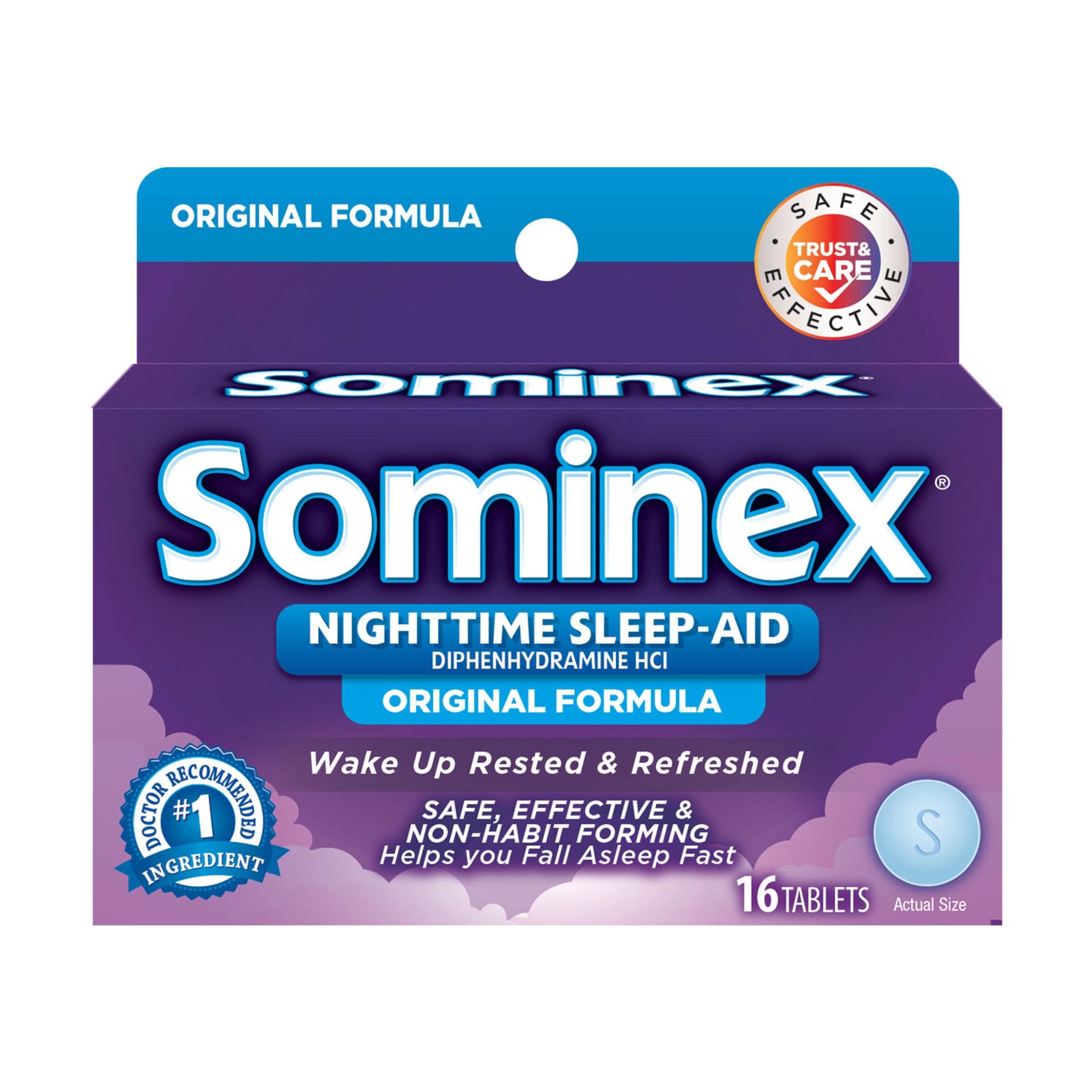 slide 1 of 4, Sominex Nighttime Sleep-Aid with Diphenhydramine HCl 25 mg | Original Formula | 16 Tablets, 16 ct