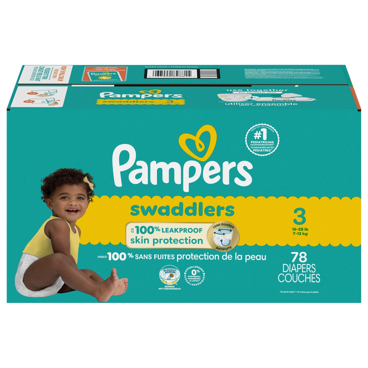 slide 1 of 1, Pampers Swaddlers Diapers, Size 3 (16-28 lbs), 78 Count, Ultra Absorbent Disposable Baby Diaper, 78 ct