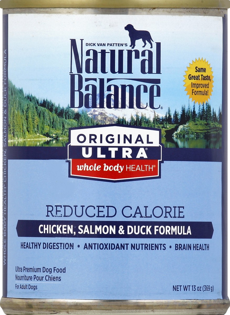 slide 5 of 6, Natural Balance Original Ultra Reduced Calorie Chicken, Salmon & Duck Canned Dog Food, 13 oz