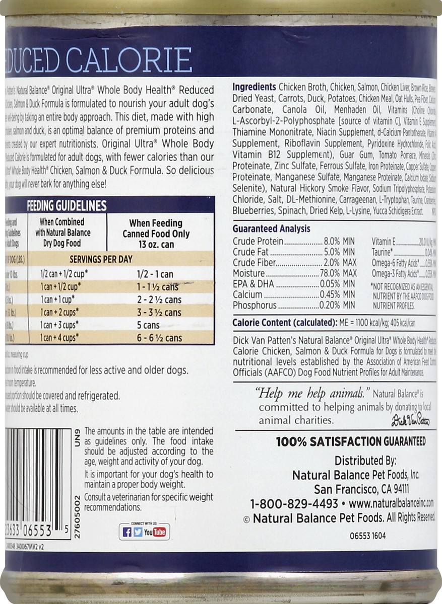 slide 6 of 6, Natural Balance Original Ultra Reduced Calorie Chicken, Salmon & Duck Canned Dog Food, 13 oz