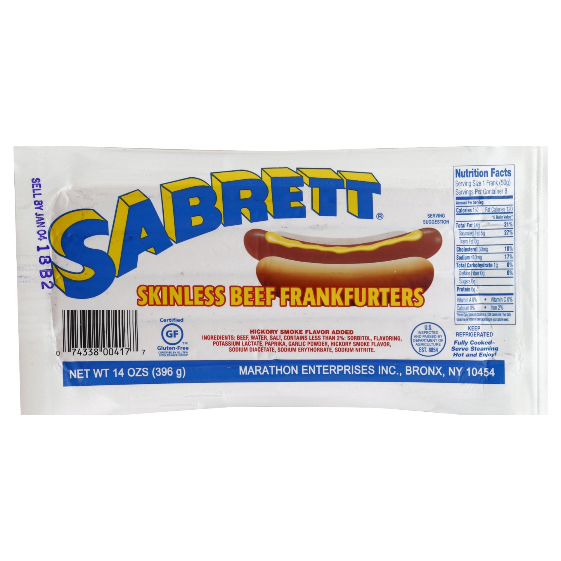slide 1 of 1, Sabrett Skinless Beef Frankfurters, 8 ct; 14 oz