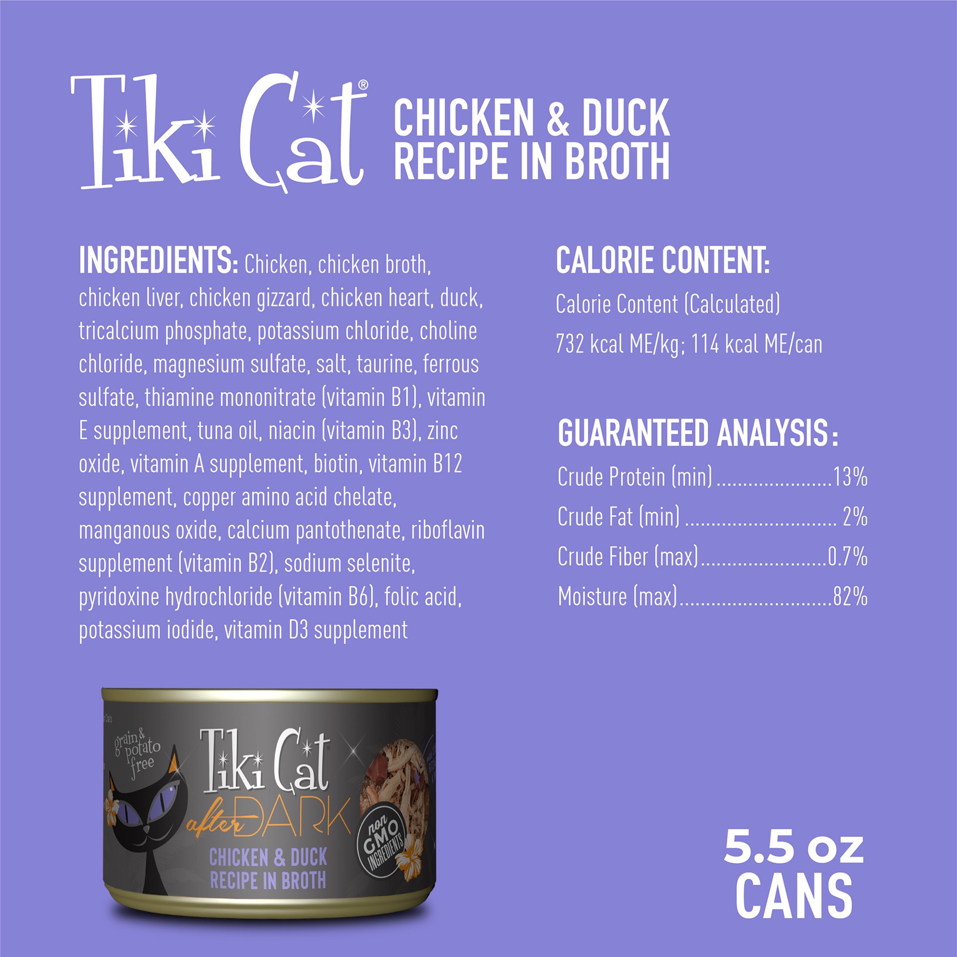 slide 4 of 7, Tiki Cat After Dark Whole Foods Wet Cat Food, Chicken & Duck, 5.5 oz. Can (8 Count), 5.5 oz