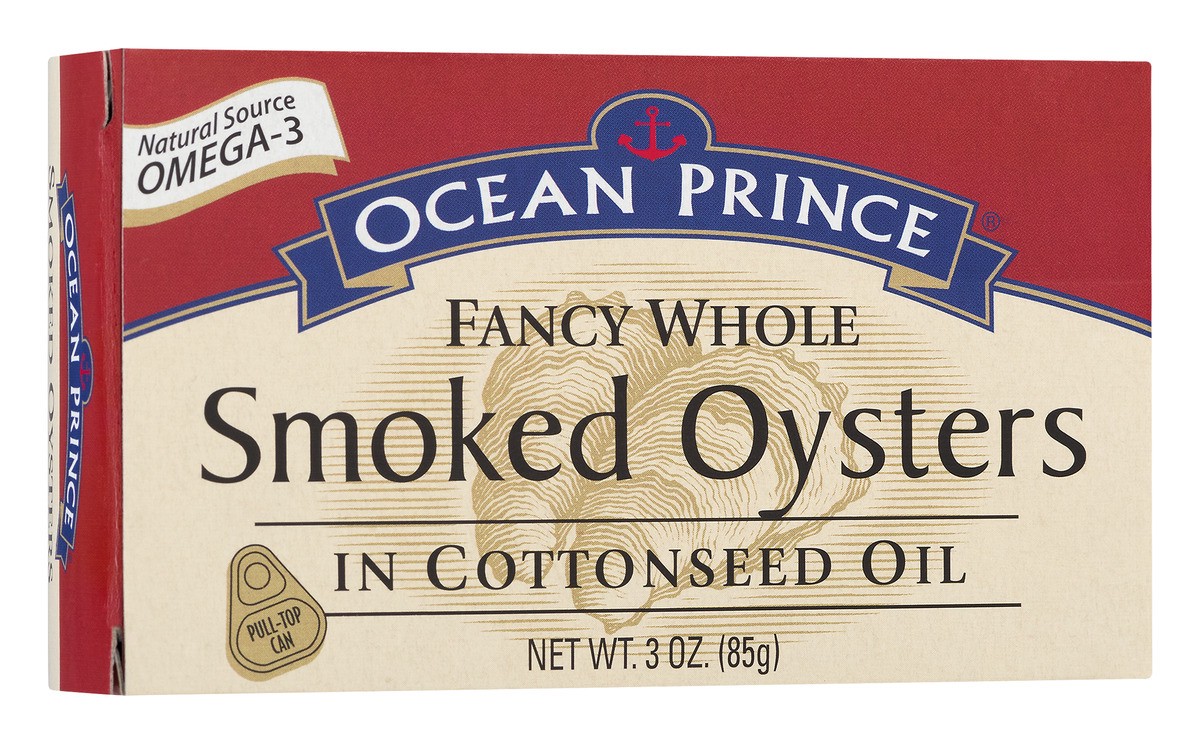 slide 2 of 11, Ocean Prince Fancy Whole in Cottonseed Oil Smoked Oysters 3 oz, 3 oz