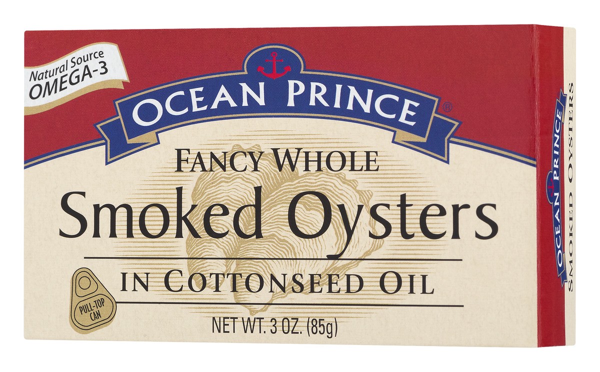 slide 4 of 11, Ocean Prince Fancy Whole in Cottonseed Oil Smoked Oysters 3 oz, 3 oz