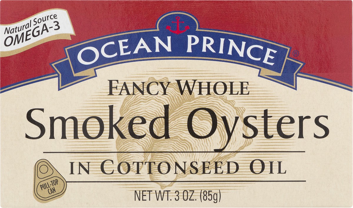 slide 10 of 11, Ocean Prince Fancy Whole in Cottonseed Oil Smoked Oysters 3 oz, 3 oz