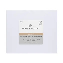 ROOM & RETREAT RR 600 Thread Counts Sheet Set, Full, 4 pc set, Brilliant White