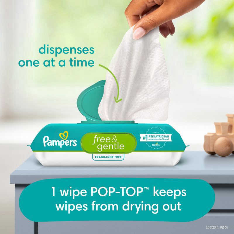 slide 7 of 11, Pampers Free & Gentle Baby Wipes, 99% Water, Hypoallergenic, Unscented, 100% Plant Based, Plastic-Free Baby Wipes, 156 Baby Wipes Total (2X Flip-Top Packs), 156 ct