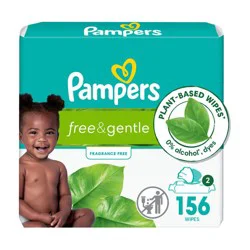 Pampers Ultraclean Baby Wipes (Previously ''Free & Gentle''), 99% Water, Hypoallergenic, Unscented, 100% Plant Based, Plastic-Free Baby Wipes, 156 Baby Wipes Total (2X Flip-Top Packs)