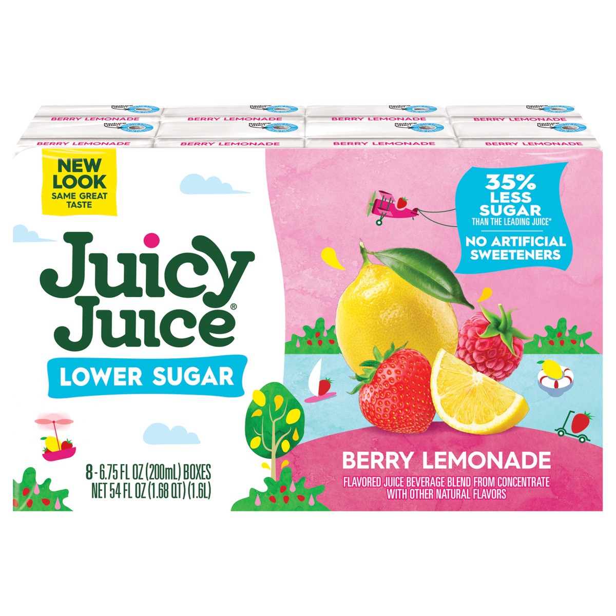 slide 4 of 9, Juicy Juice Lower Sugar, Berry Lemonade, 8 Count, 6.75 FL OZ Juice Boxes, 6.75 fl oz