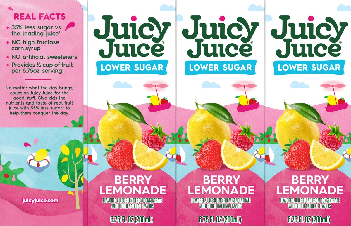 slide 9 of 9, Juicy Juice Lower Sugar, Berry Lemonade, 8 Count, 6.75 FL OZ Juice Boxes, 6.75 fl oz