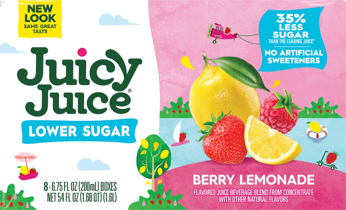 slide 7 of 9, Juicy Juice Lower Sugar, Berry Lemonade, 8 Count, 6.75 FL OZ Juice Boxes, 6.75 fl oz