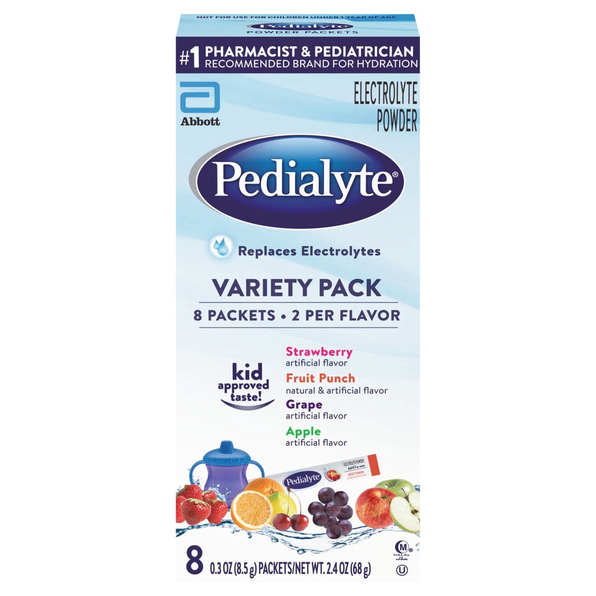 slide 1 of 5, Pedialyte Variety Pack Electrolyte Powder Variety Pack 8 - 0.3 oz Packet, 8 ct