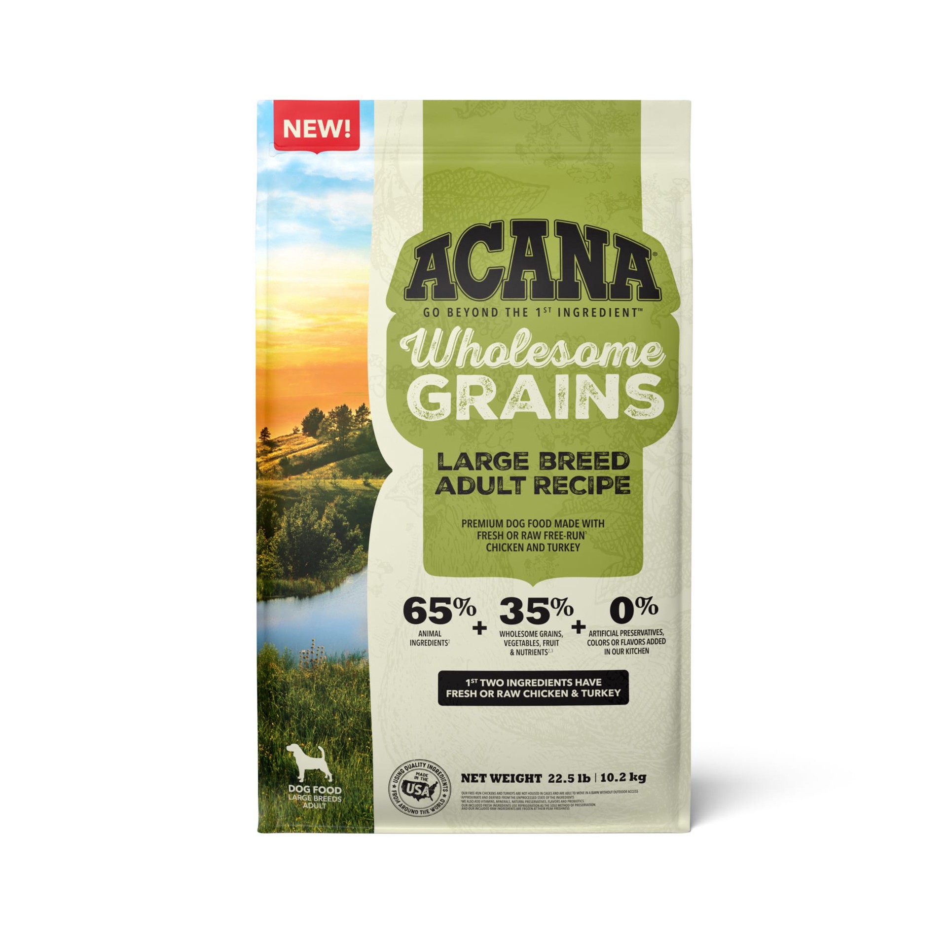 slide 1 of 1, ACANA Wholesome Grains Large Breed Adult + Grains 22.5lb, 360 oz