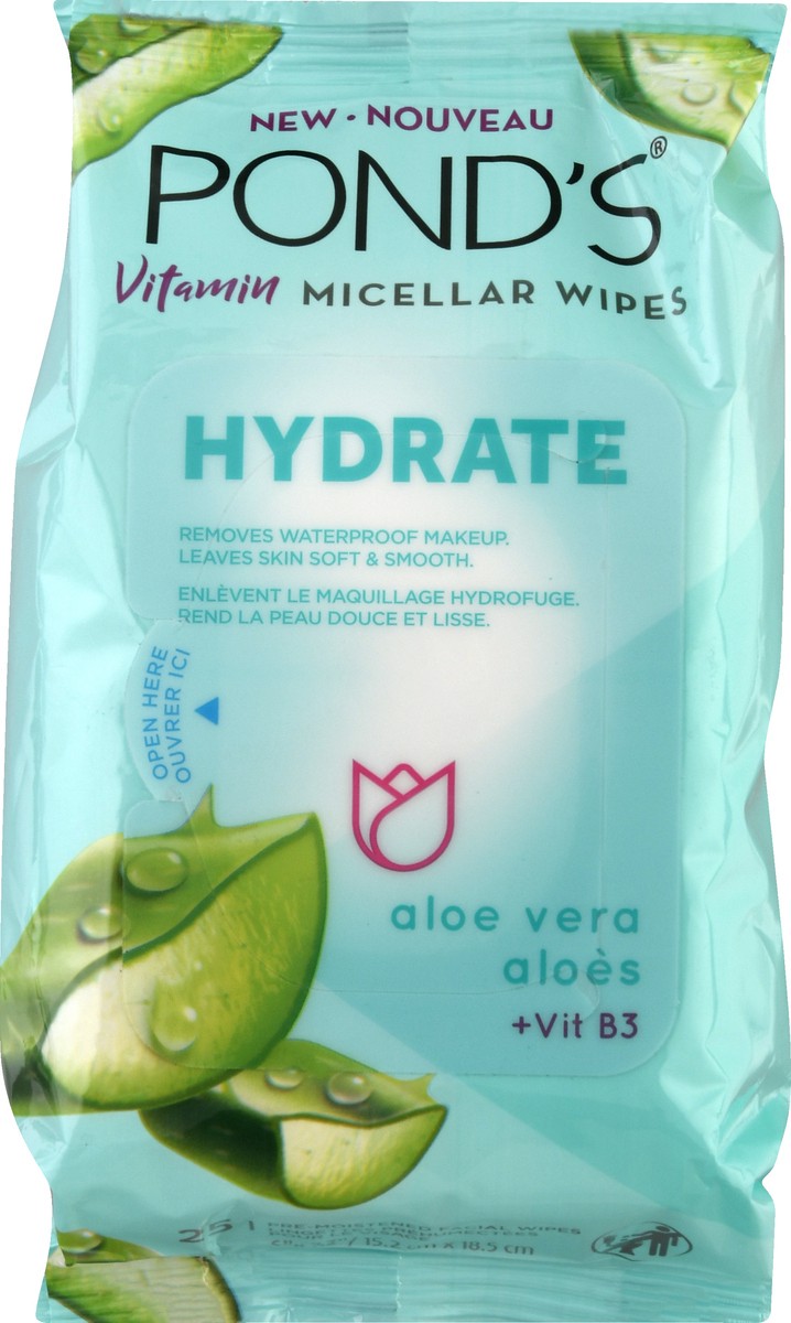 slide 8 of 10, Pond's Vitamin Micellar Wipes Hydrate Aloe Vera, 25 Wipes, 25 ct