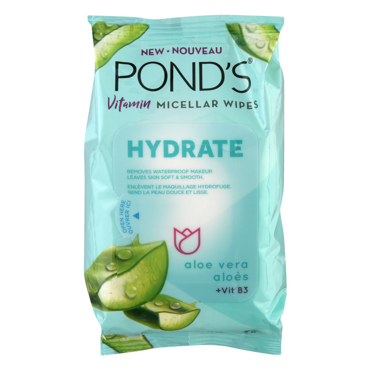 slide 4 of 10, Pond's Vitamin Micellar Wipes Hydrate Aloe Vera, 25 Wipes, 25 ct